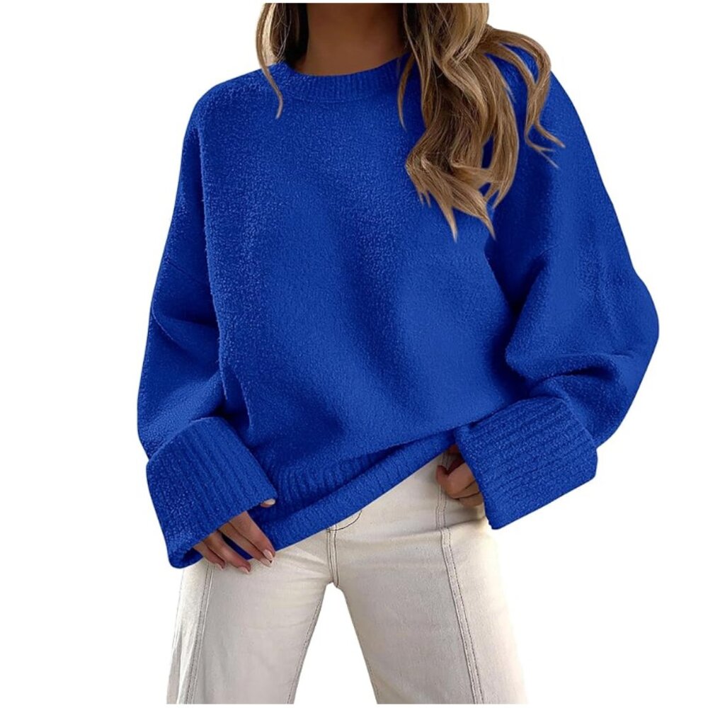 NWT | PrettyGarden Blue Fuzzy Chunky Oversized Crewneck Pullover Sweater | L